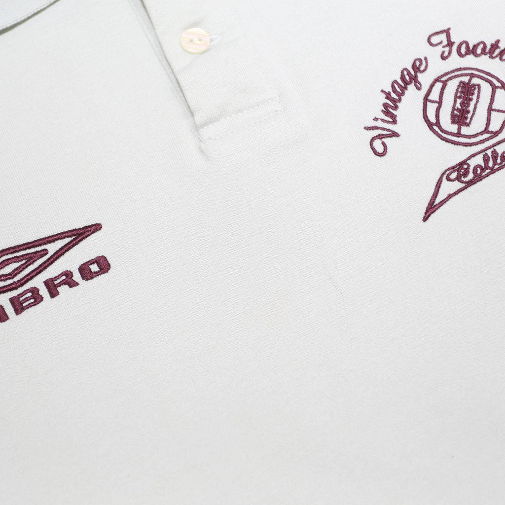 UMBRO Mens White Vintage Football Collection Short Sleeve Polo Shirt M Cotton