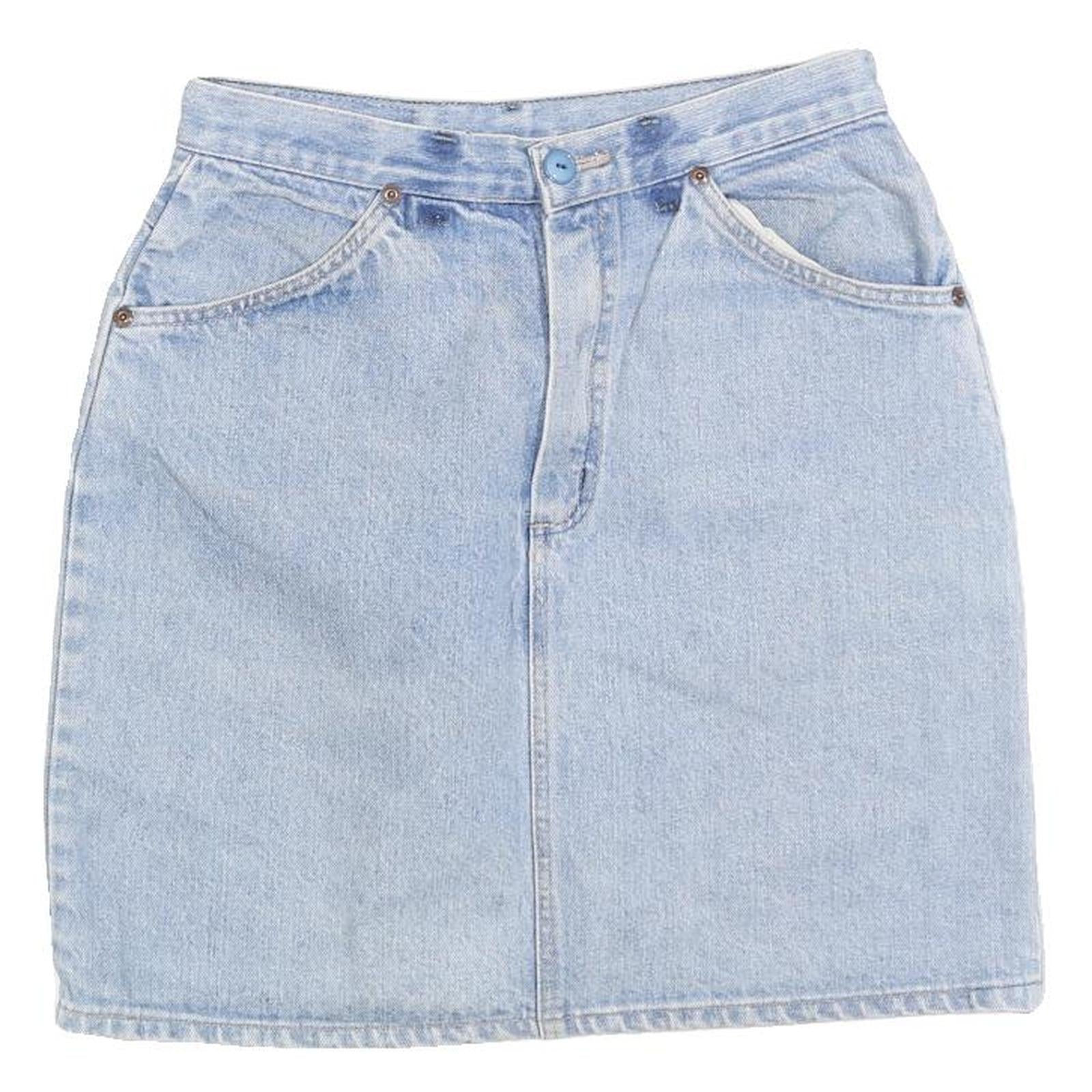 RIFLE Womens Blue Denim Straight Mini Skirt Cotton Blend Short S Button Pockets
