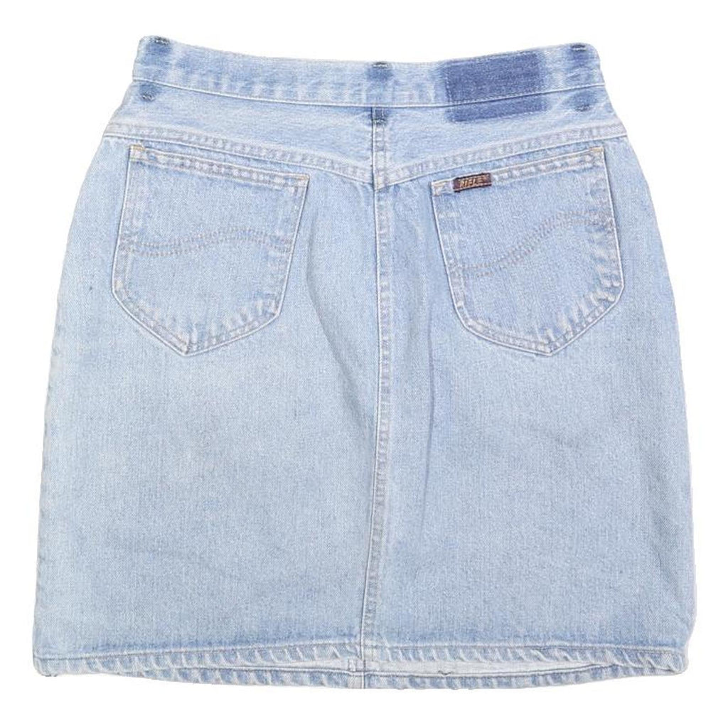 RIFLE Womens Blue Denim Straight Mini Skirt Cotton Blend Short S Button Pockets