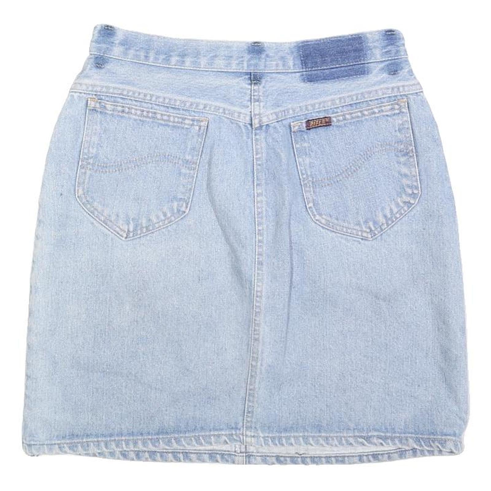 RIFLE Womens Blue Denim Straight Mini Skirt Cotton Blend Short S Button Pockets