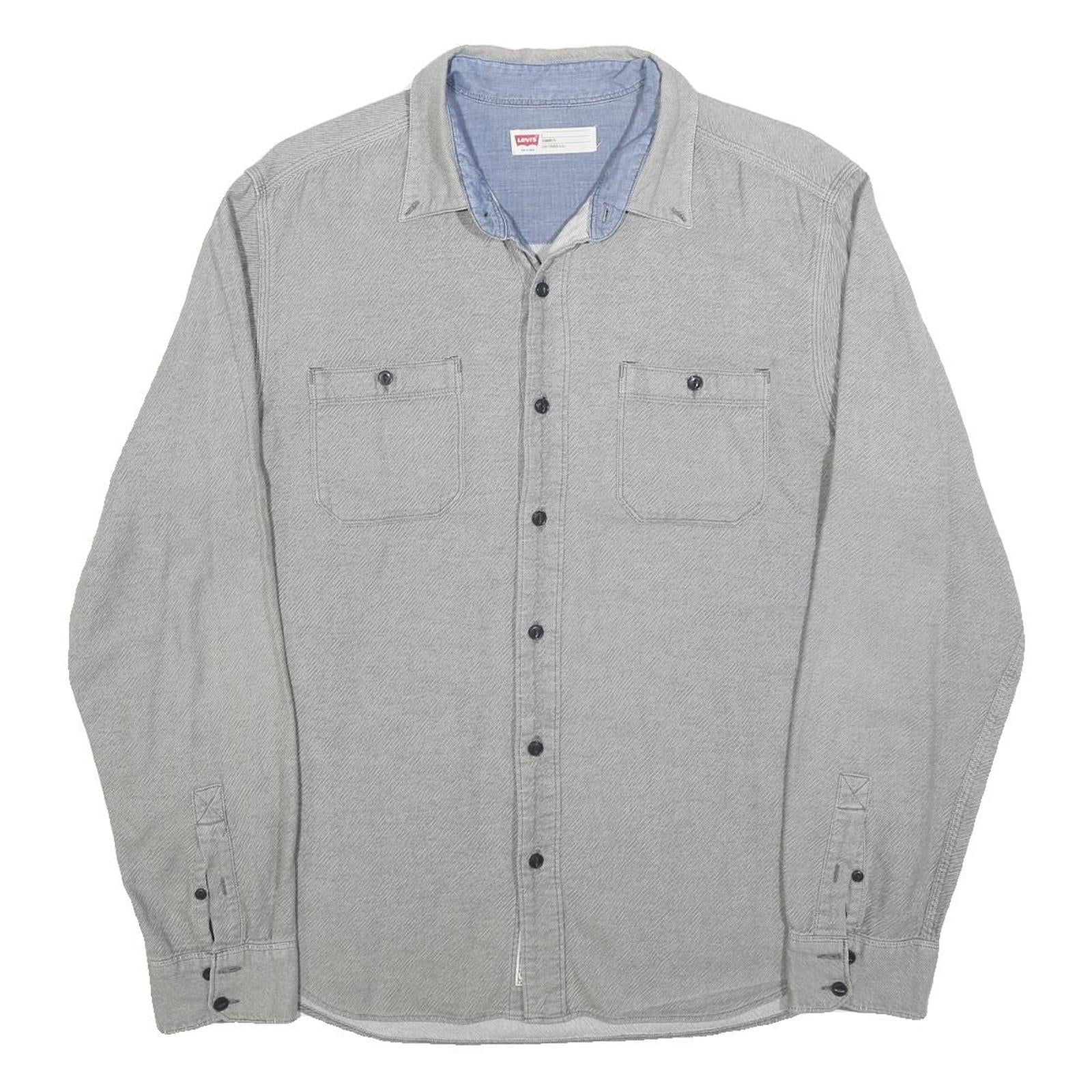LEVI'S Mens Grey Cotton Blend Shirt L Button Pocket Casual Classic