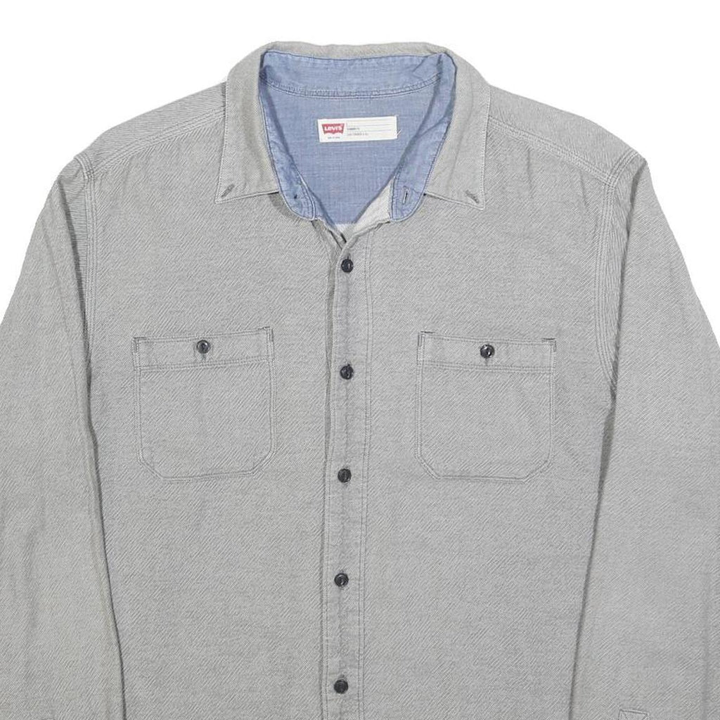 LEVI'S Mens Grey Cotton Blend Shirt L Button Pocket Casual Classic