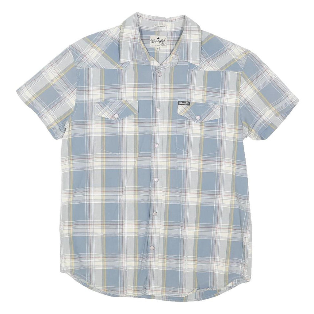 WRANGLER Mens Blue & Yellow Check Shirt M Western Style Casual Button Up