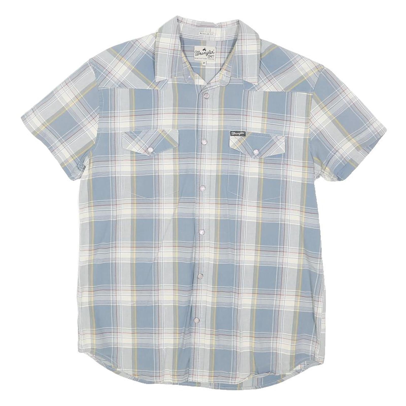 WRANGLER Mens Blue & Yellow Check Shirt M Western Style Casual Button Up