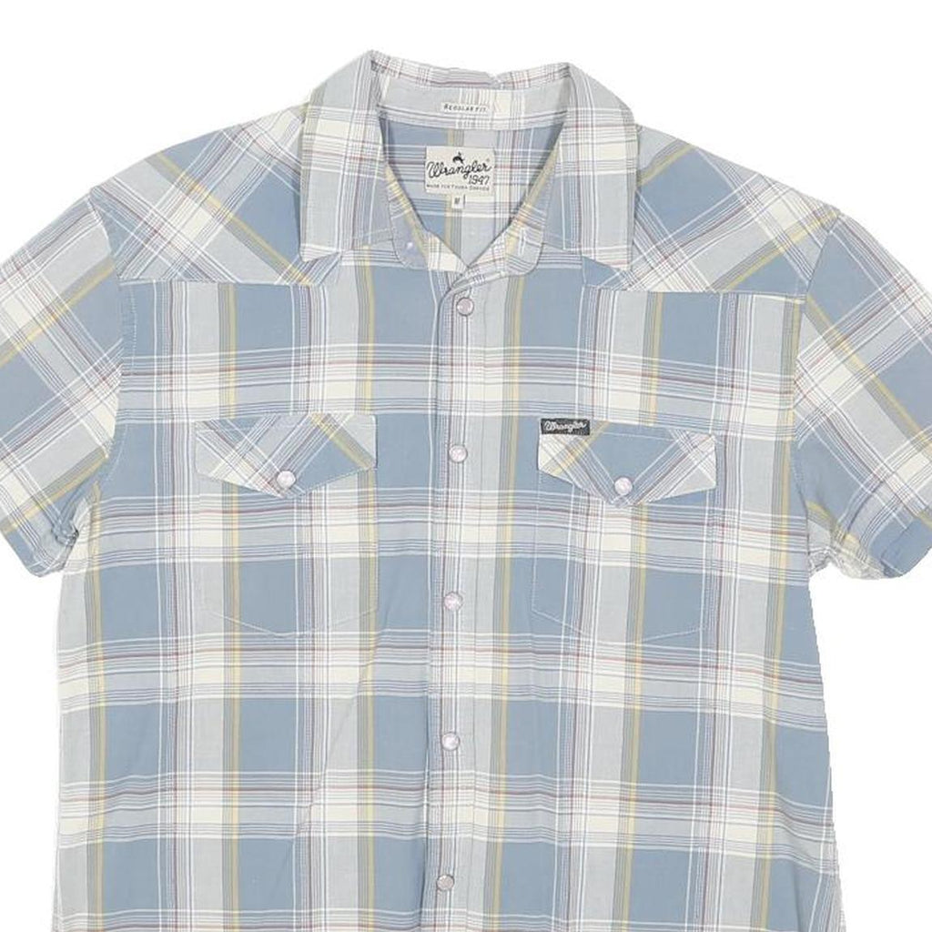 WRANGLER Mens Blue & Yellow Check Shirt M Western Style Casual Button Up
