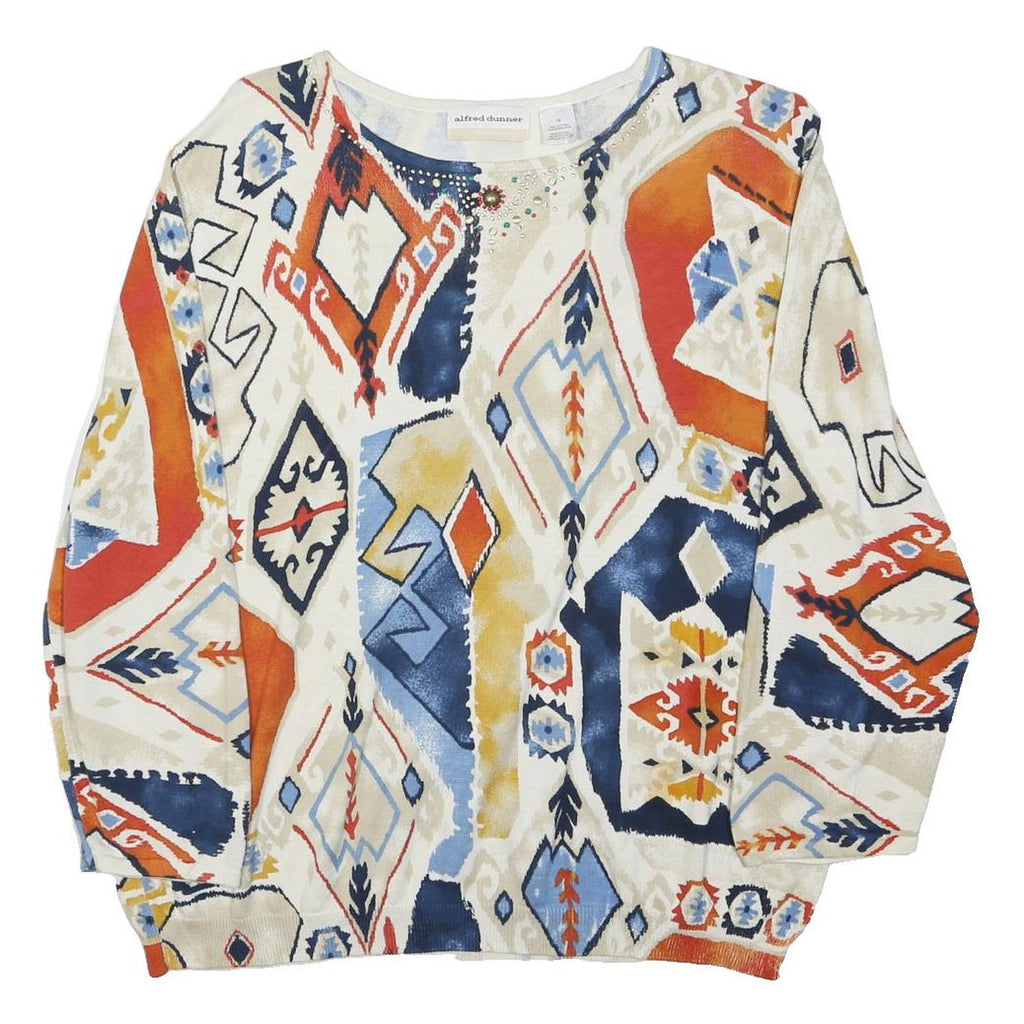 ALFRED DUNNER Womens Cream Orange Blue Patterned Cotton Jumper XL Casual Wear