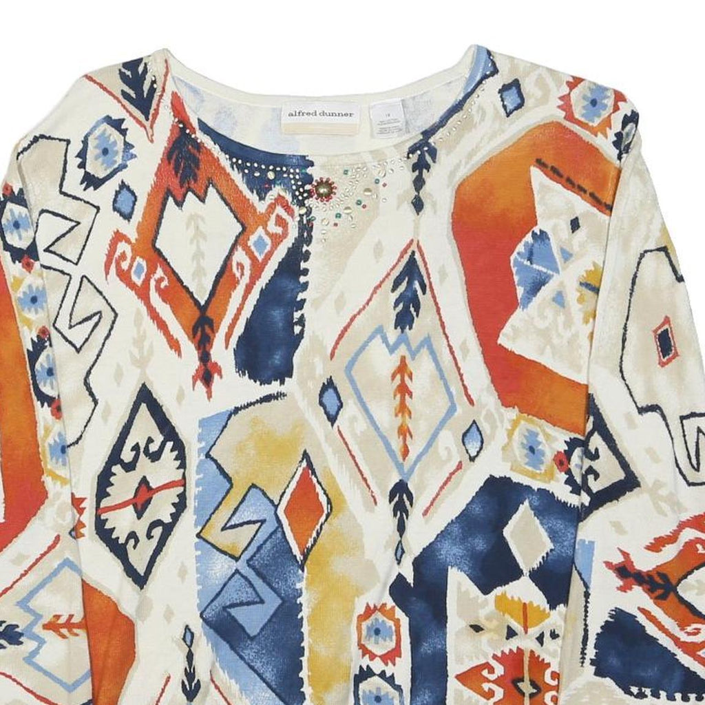 ALFRED DUNNER Womens Cream Orange Blue Patterned Cotton Jumper XL Casual Wear