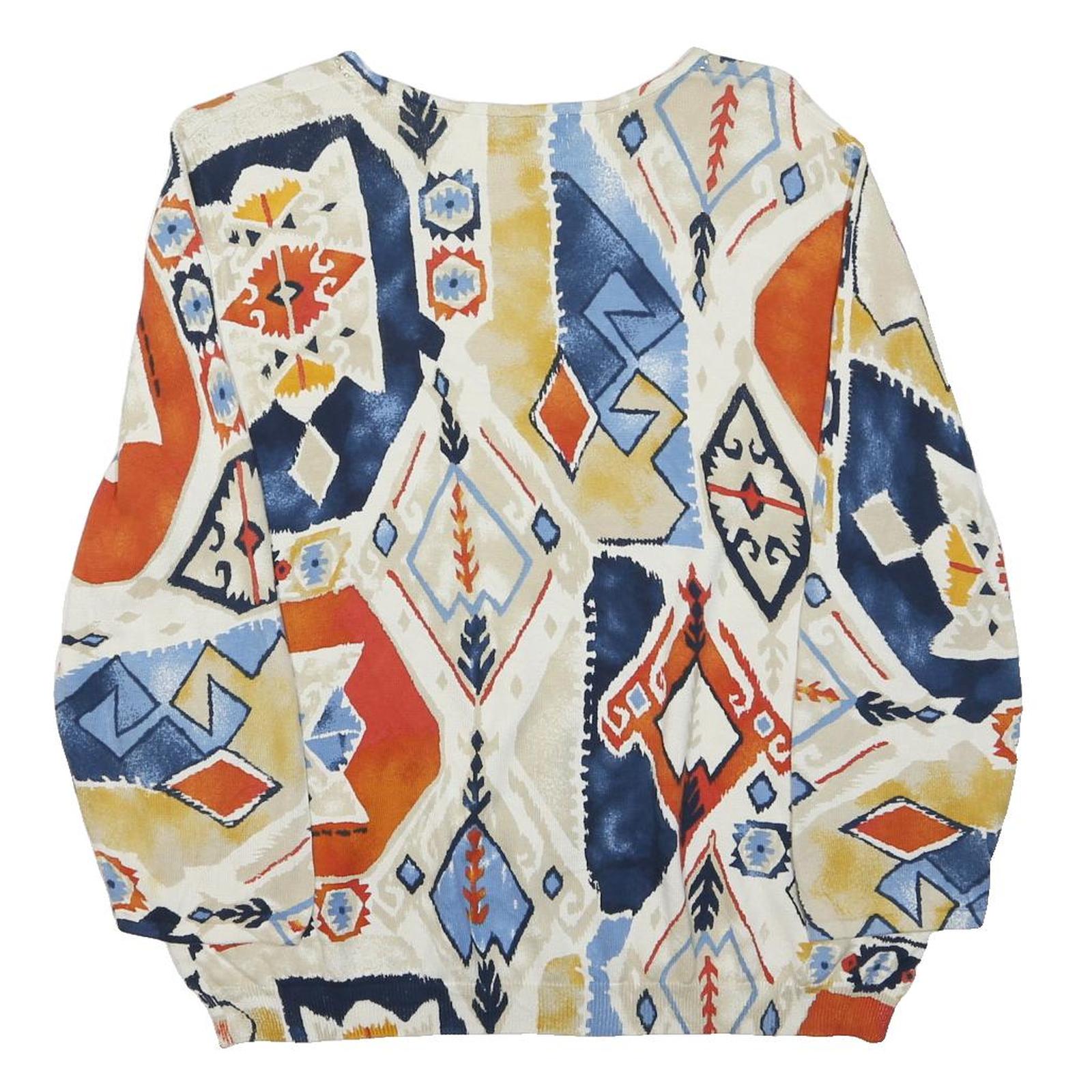 ALFRED DUNNER Womens Cream Orange Blue Patterned Cotton Jumper XL Casual Wear