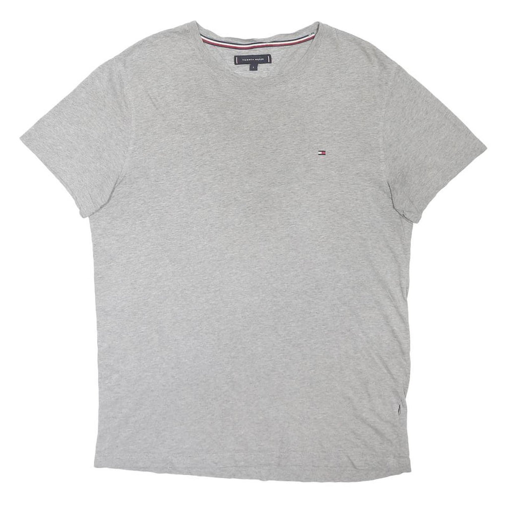 TOMMY HILFIGER Mens Grey Crew Neck Short Sleeve Logo T-Shirt L Cotton Blend