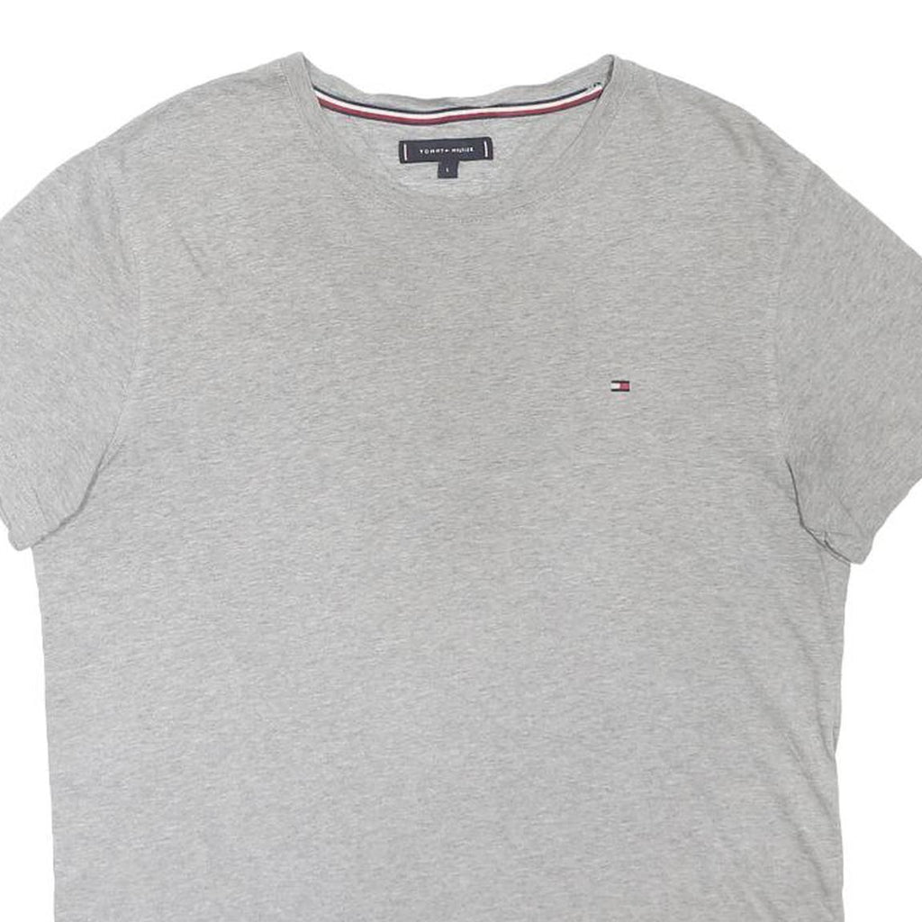 TOMMY HILFIGER Mens Grey Crew Neck Short Sleeve Logo T-Shirt L Cotton Blend