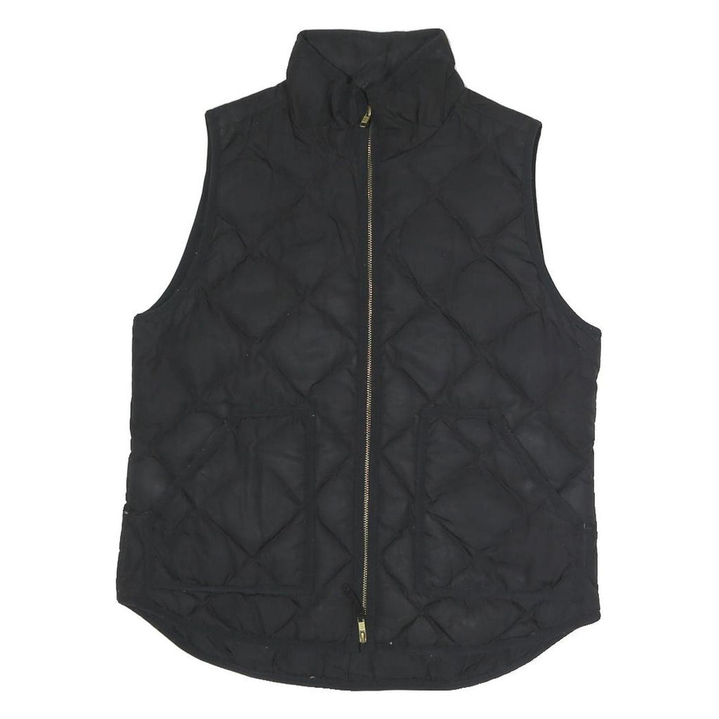 J.CREW Womens Black Quilted Jacket M Polyester Blend Zip Pockets Sleeveless