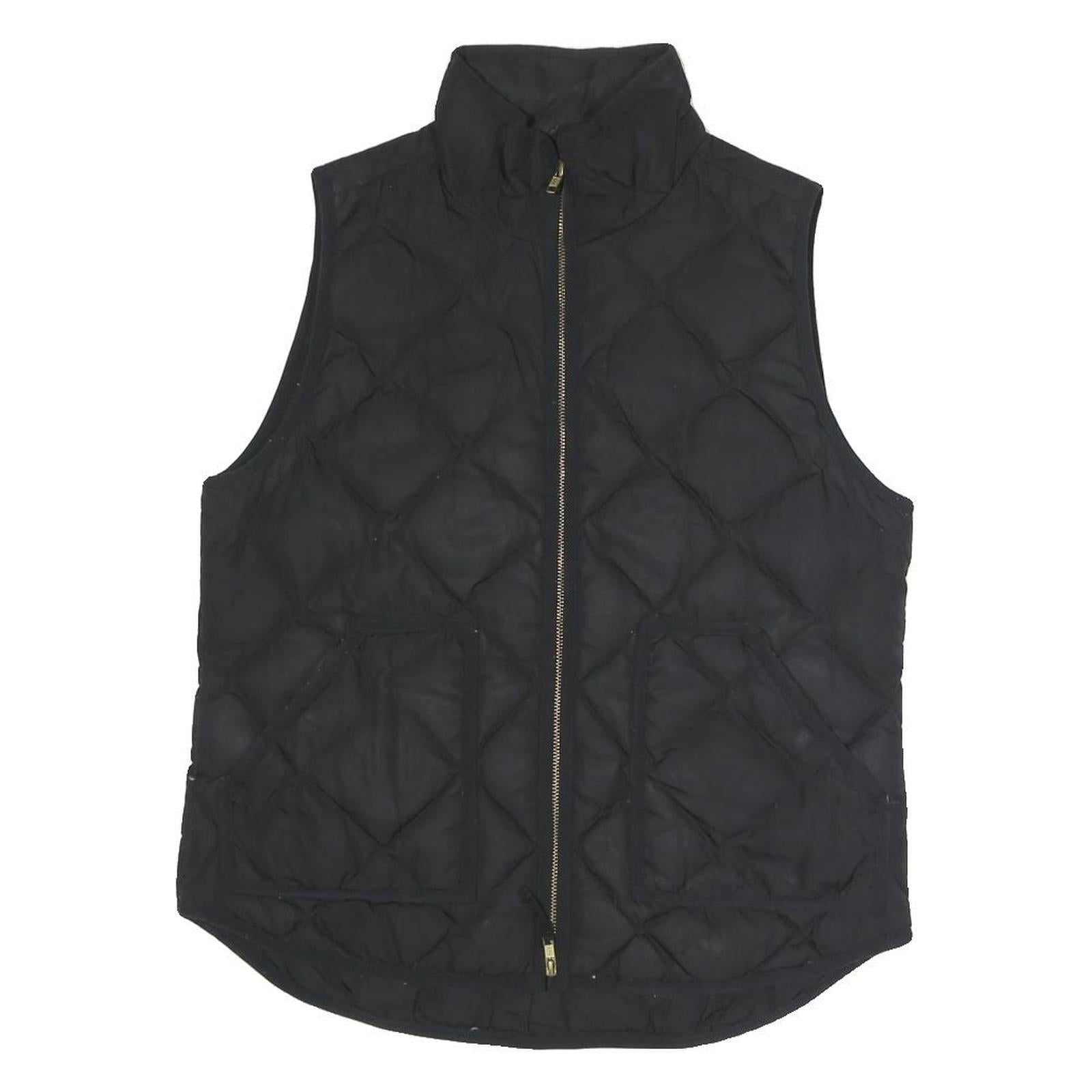 J.CREW Womens Black Quilted Jacket M Polyester Blend Zip Pockets Sleeveless