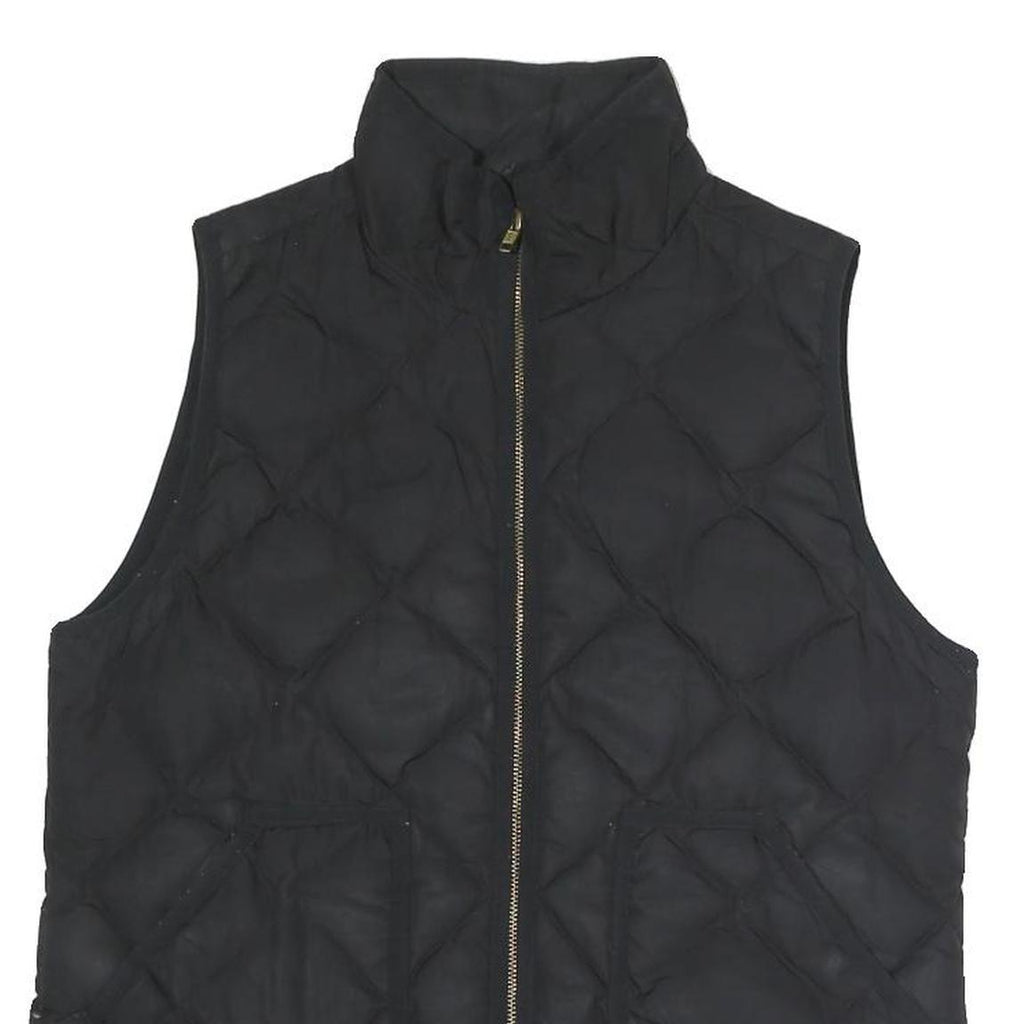 J.CREW Womens Black Quilted Jacket M Polyester Blend Zip Pockets Sleeveless