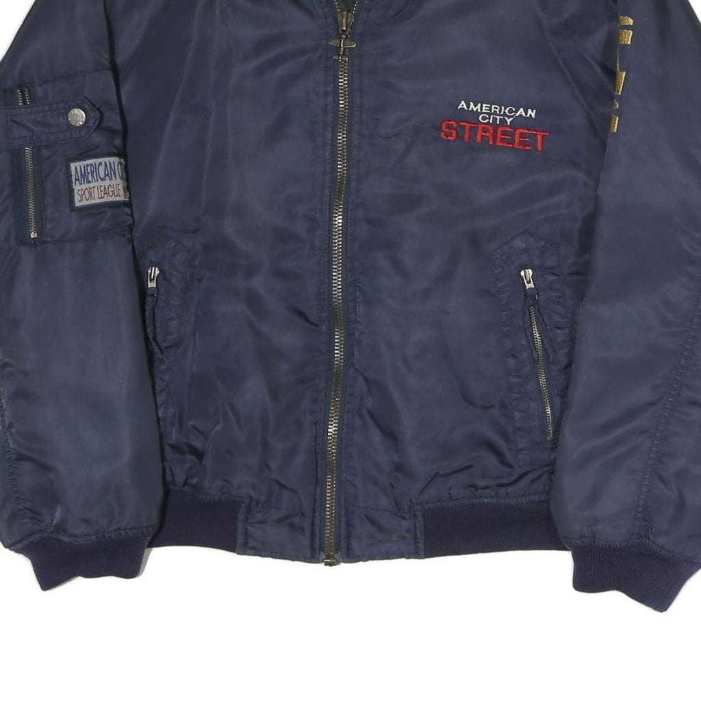 American City Mens Navy Blue Street Logo Bomber Jacket L Polyester Zip