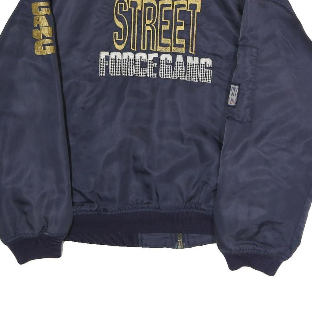 American City Mens Navy Blue Street Logo Bomber Jacket L Polyester Zip