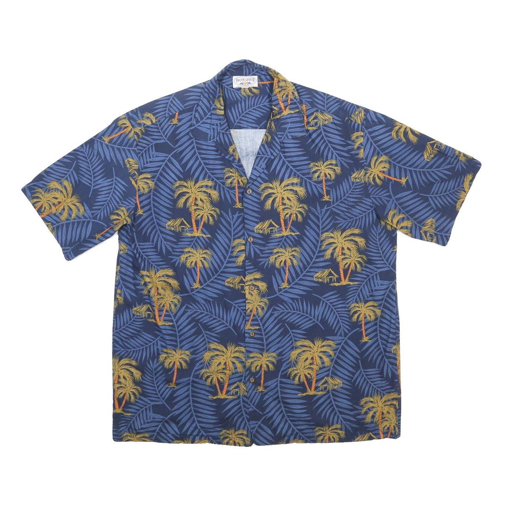 PARADISE FOUND Mens Blue Tropical Print Cotton Shirt XL Summer Beachwear Casual