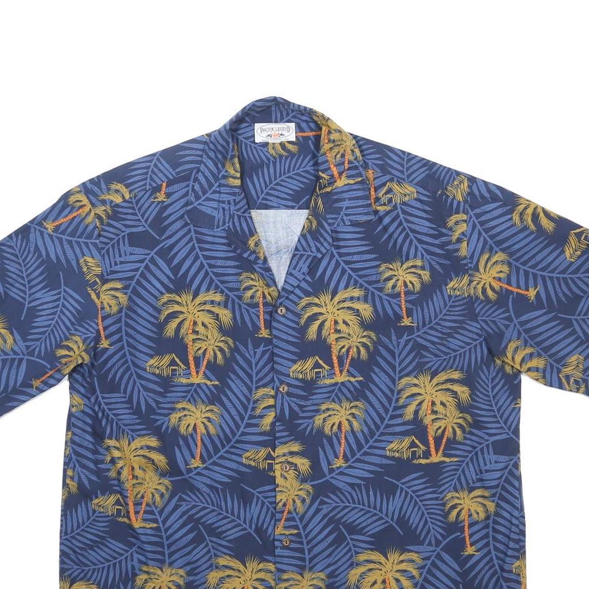 PARADISE FOUND Mens Blue Tropical Print Cotton Shirt XL Summer Beachwear Casual