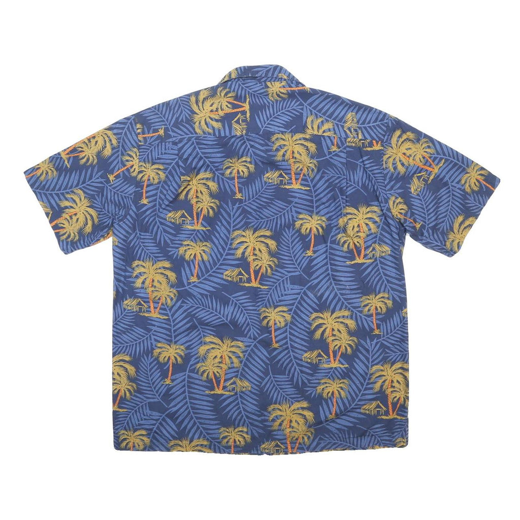 PARADISE FOUND Mens Blue Tropical Print Cotton Shirt XL Summer Beachwear Casual