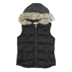 ZARA Womens Black & Grey Puffer Sleeveless Jacket M Polyester Blend Zip Hooded
