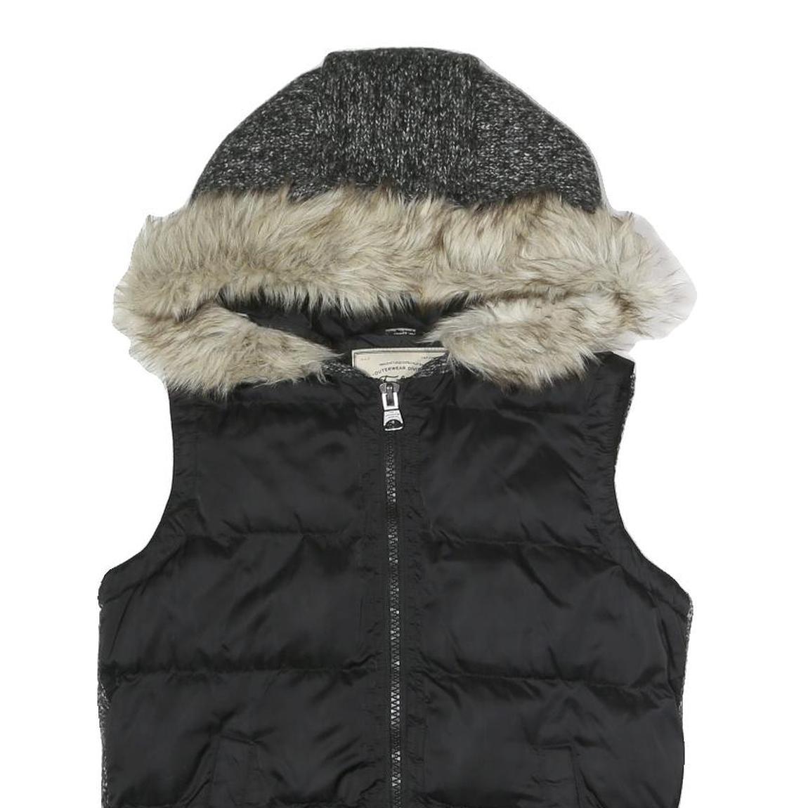 ZARA Womens Black & Grey Puffer Sleeveless Jacket M Polyester Blend Zip Hooded