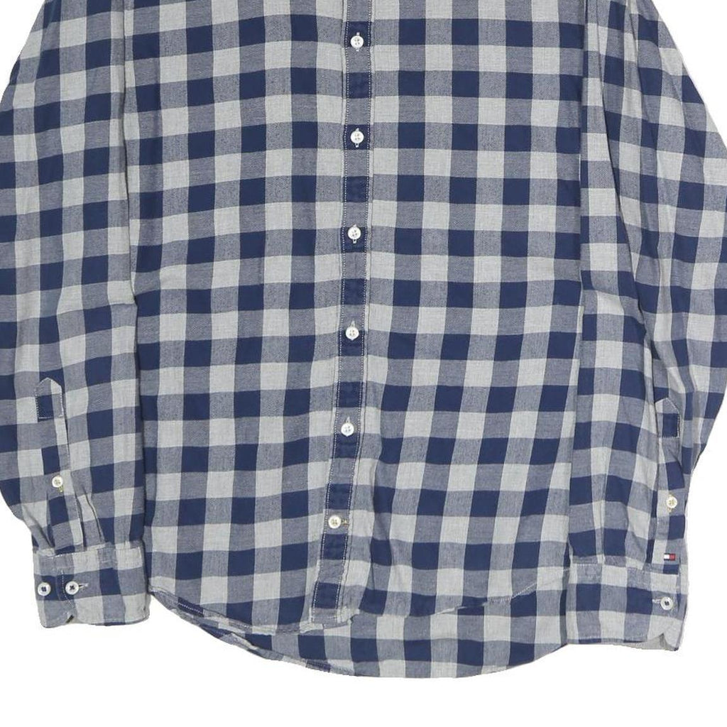 TOMMY HILFIGER Mens Blue & Grey Check Shirt M Casual Cotton Button Down