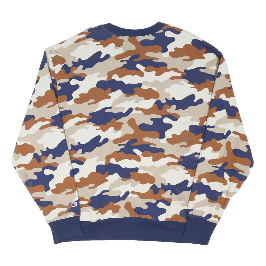 CHAMPION Mens Blue & Brown Camo Crew Neck XL Cotton Blend Sweatshirt