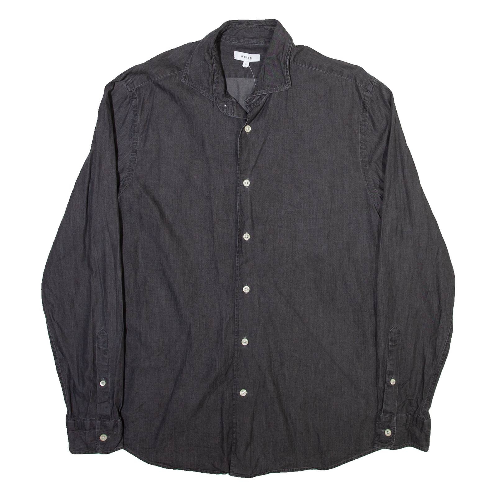REISS Mens Plain Shirt Grey Long Sleeve L