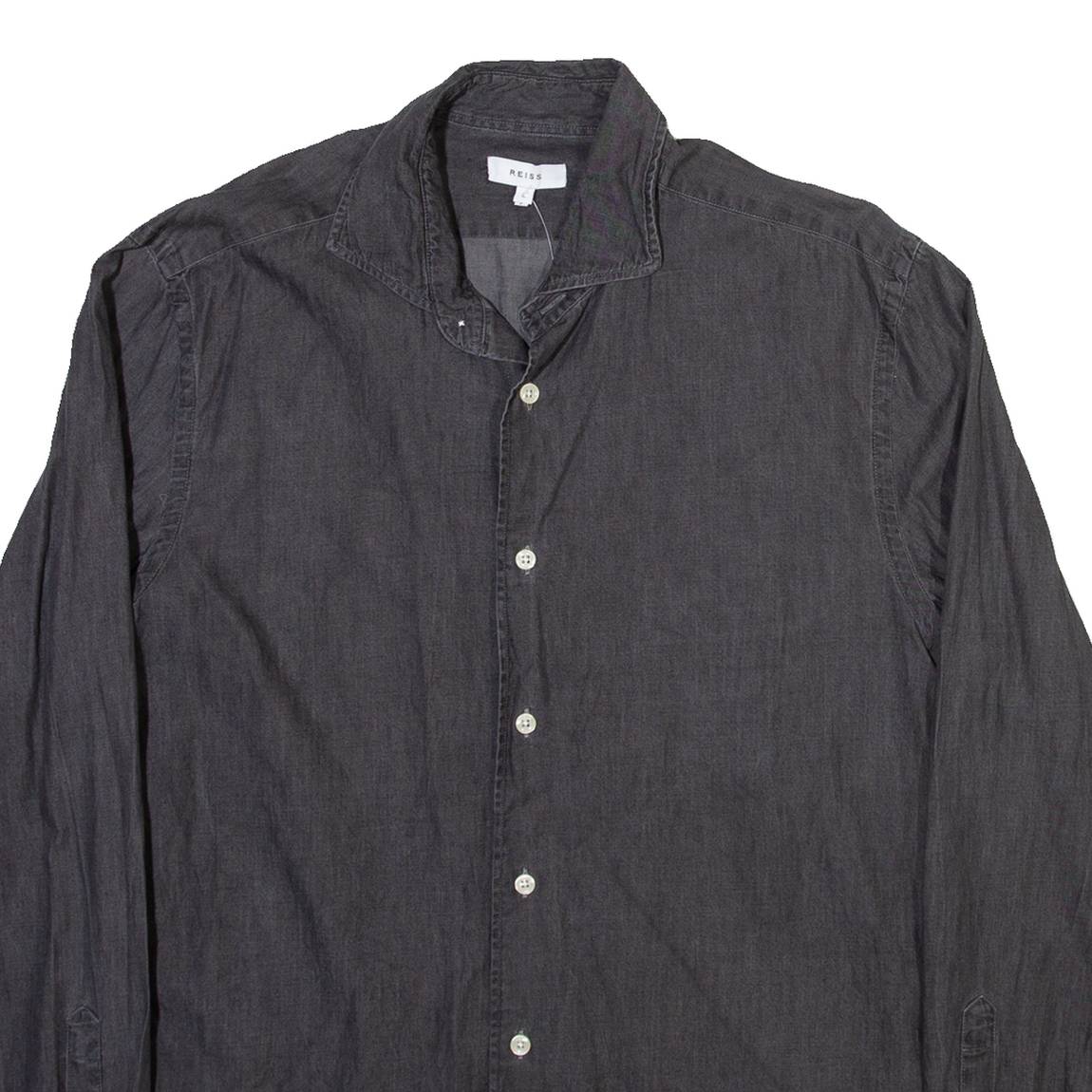 REISS Mens Plain Shirt Grey Long Sleeve L