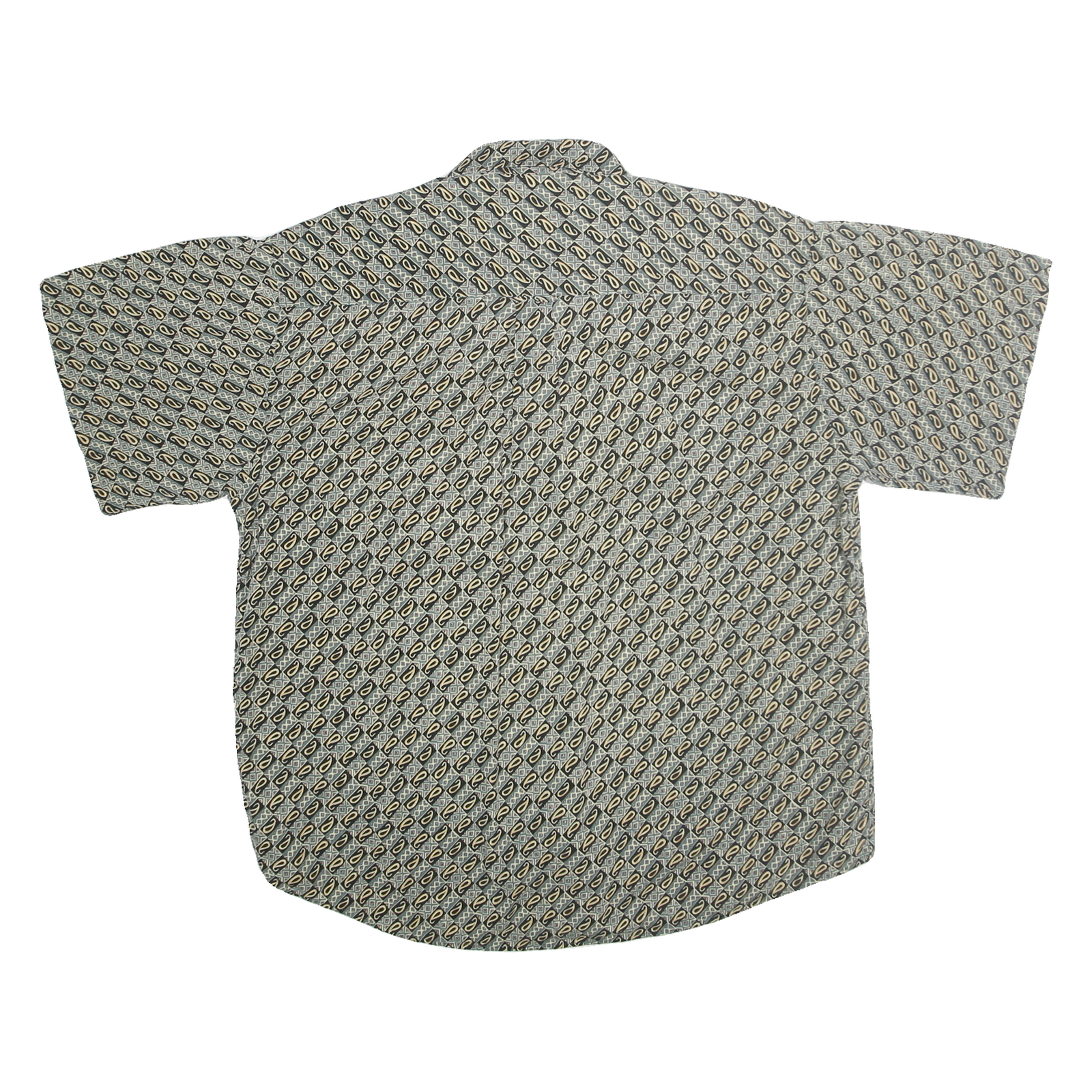 RINNOVATO Mens Grey & Cream Patterned Cotton Shirt XL Short Sleeve Casual