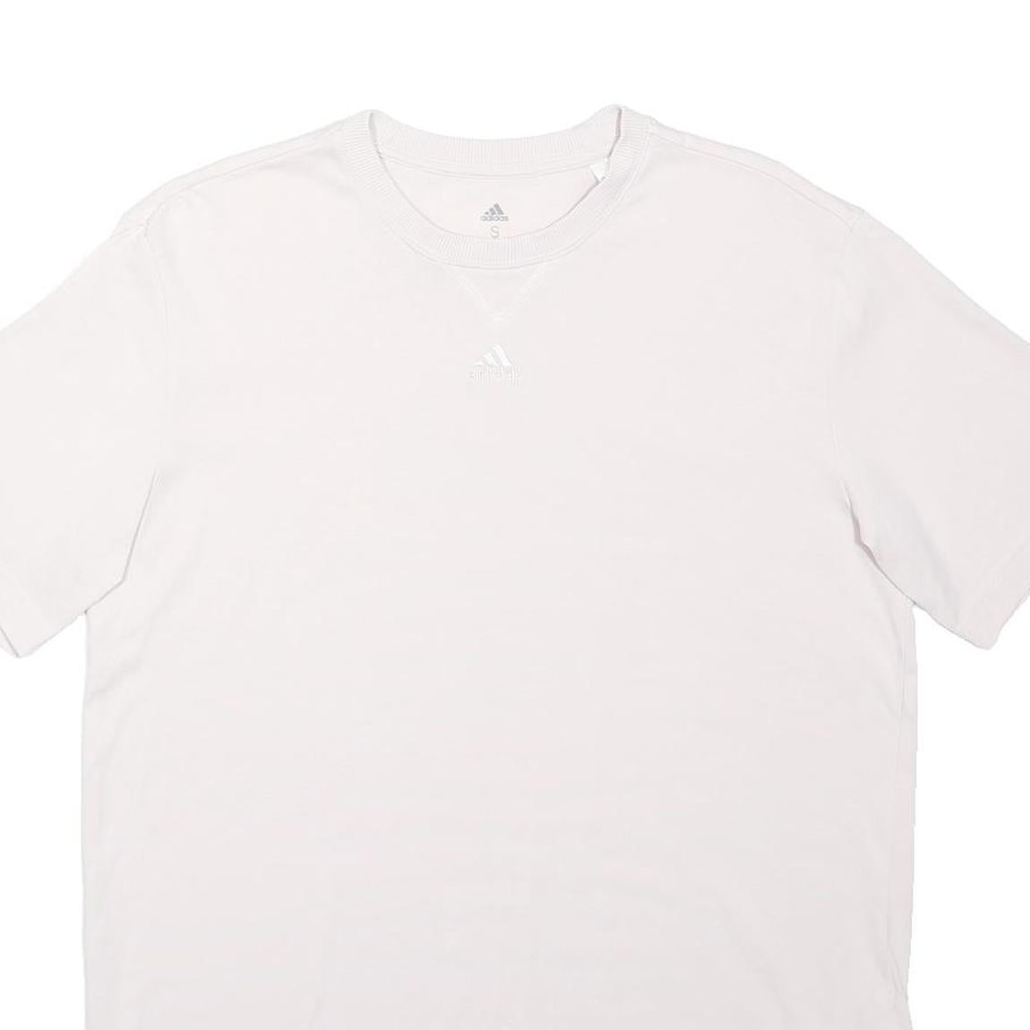 ADIDAS Mens White S Cotton Blend T-Shirt Short Sleeve Crew Neck Sportswear
