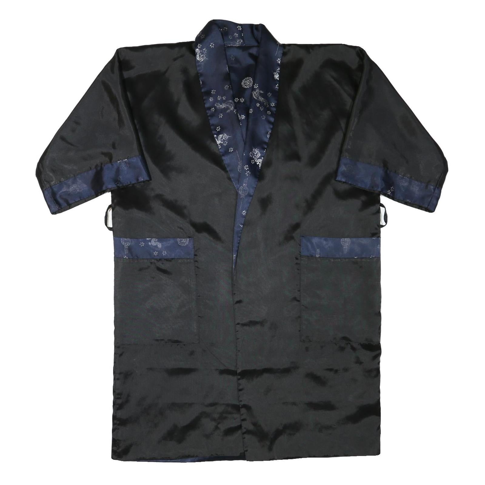 Womens Black & Navy Asian Style Jacket XL Silk Blend Plain Embroidered Dragon