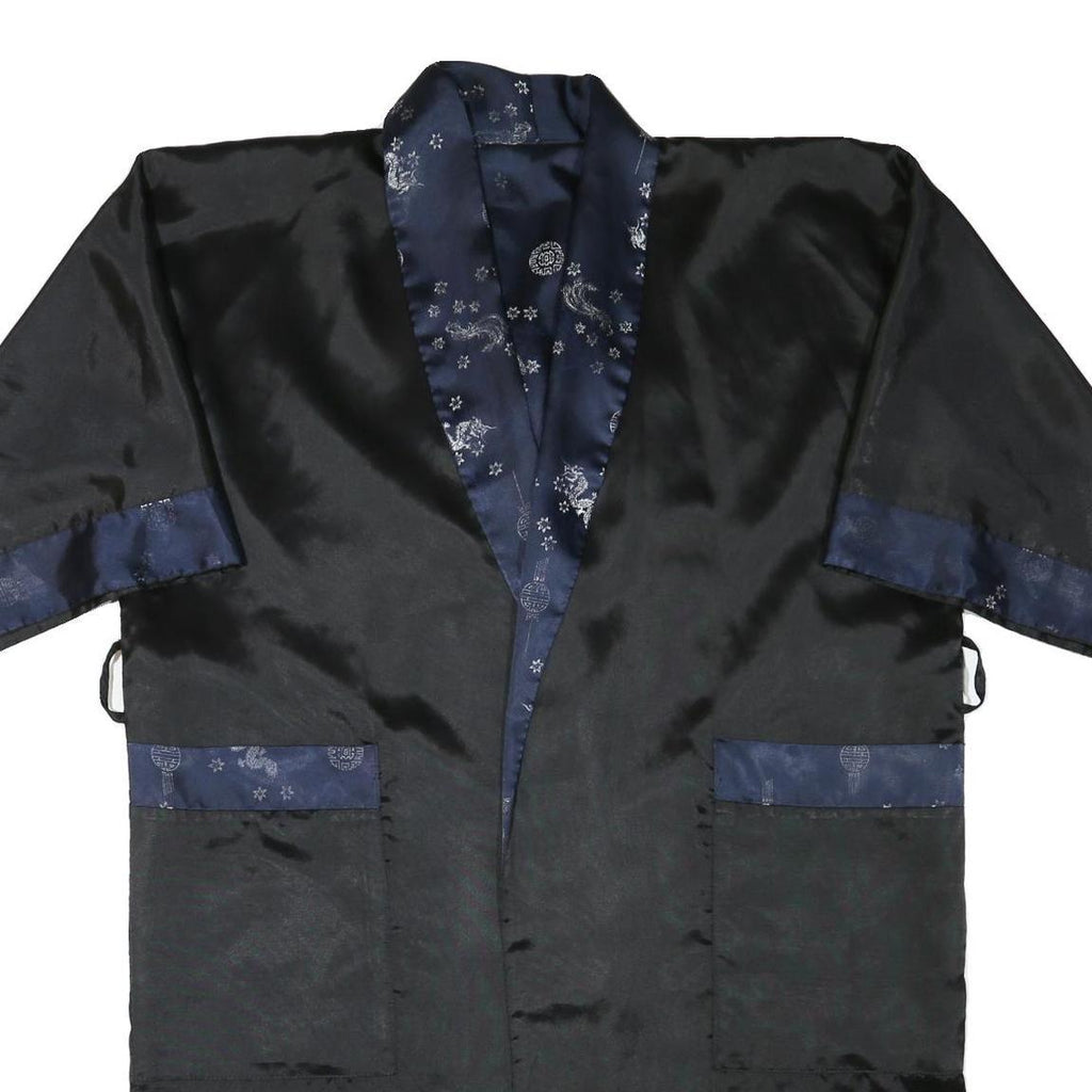 Womens Black & Navy Asian Style Jacket XL Silk Blend Plain Embroidered Dragon