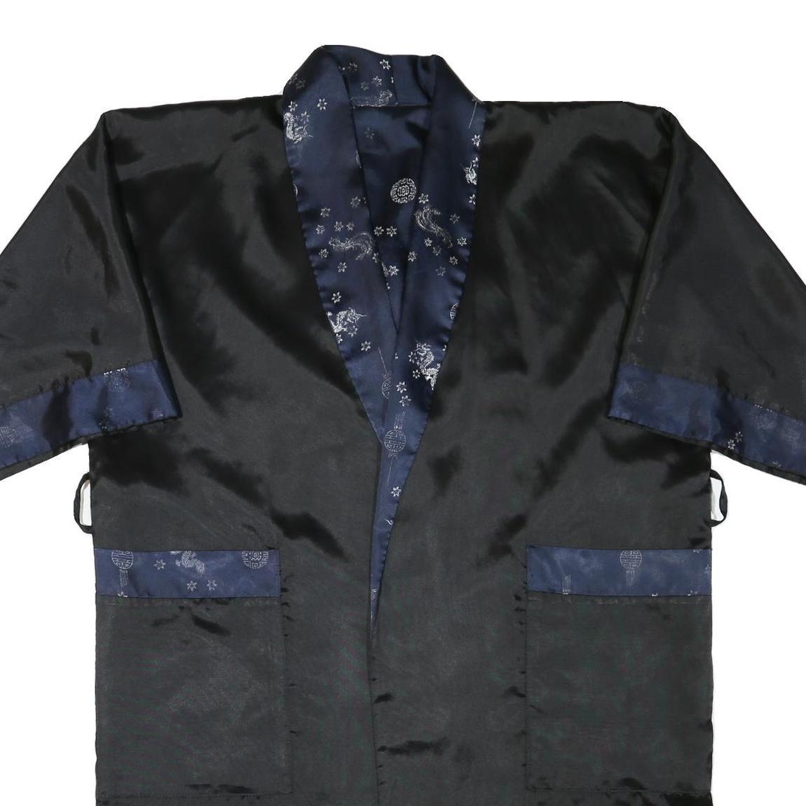 Womens Black & Navy Asian Style Jacket XL Silk Blend Plain Embroidered Dragon