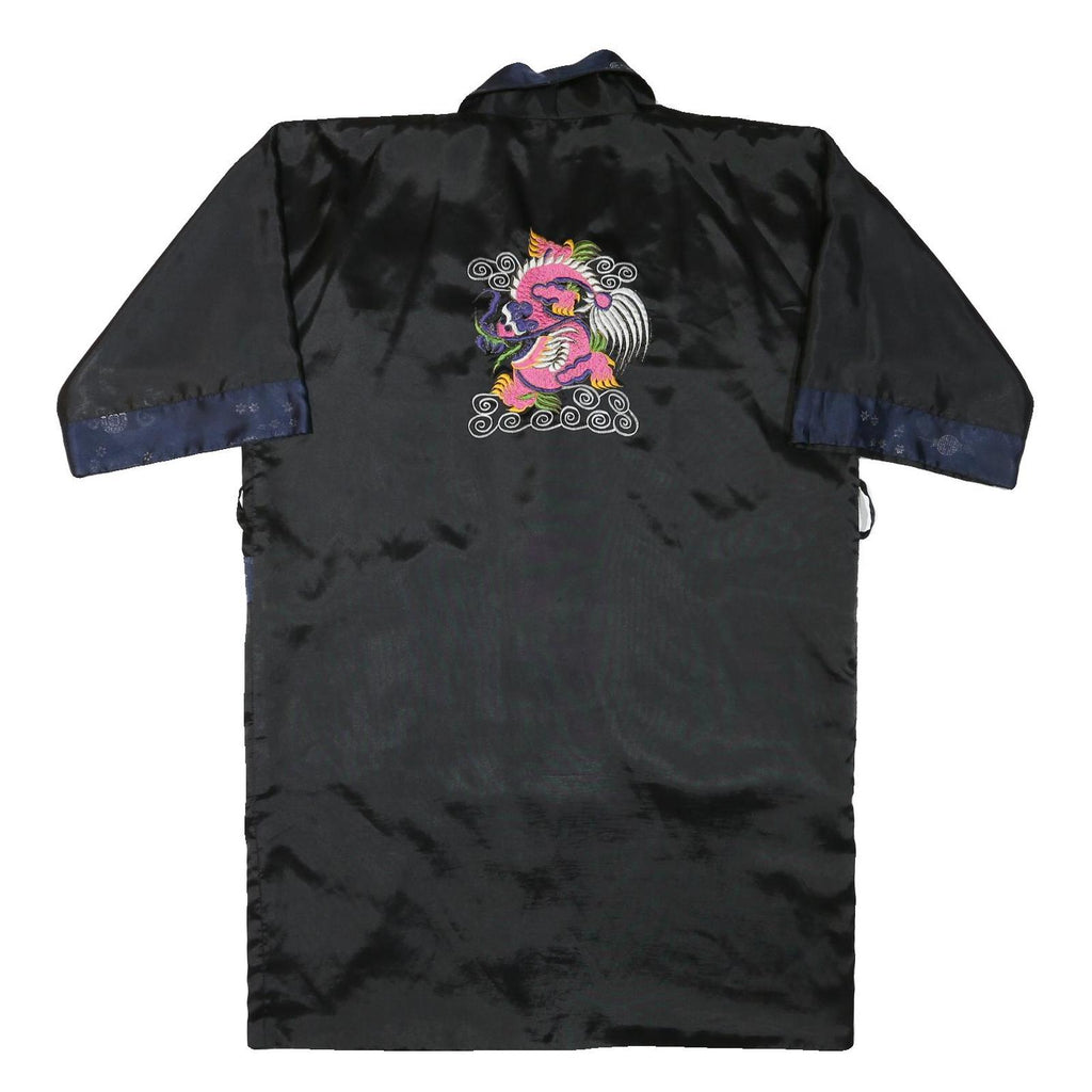 Womens Black & Navy Asian Style Jacket XL Silk Blend Plain Embroidered Dragon