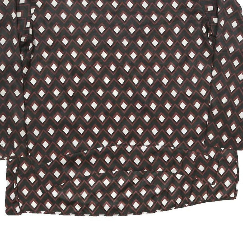 ZARA Womens Brown & Cream Printed Blouse Long Sleeve Round Neck XS Top Geometric