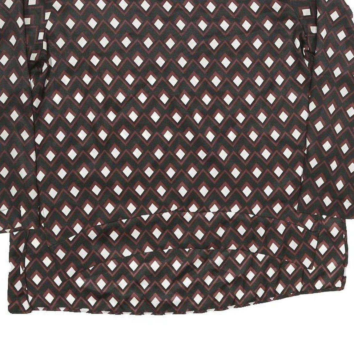ZARA Womens Brown & Cream Printed Blouse Long Sleeve Round Neck XS Top Geometric
