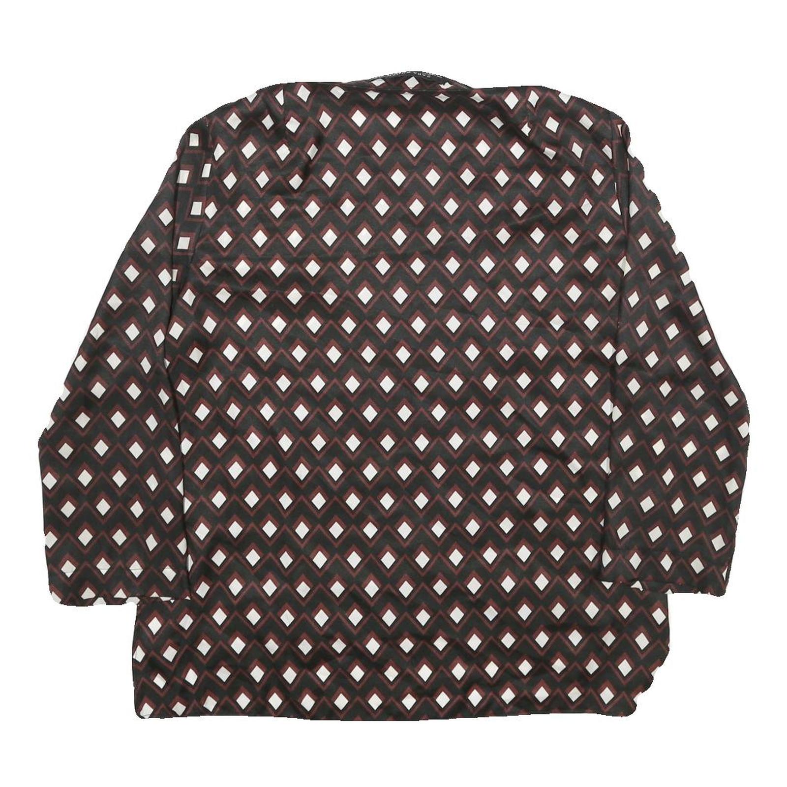 ZARA Womens Brown & Cream Printed Blouse Long Sleeve Round Neck XS Top Geometric