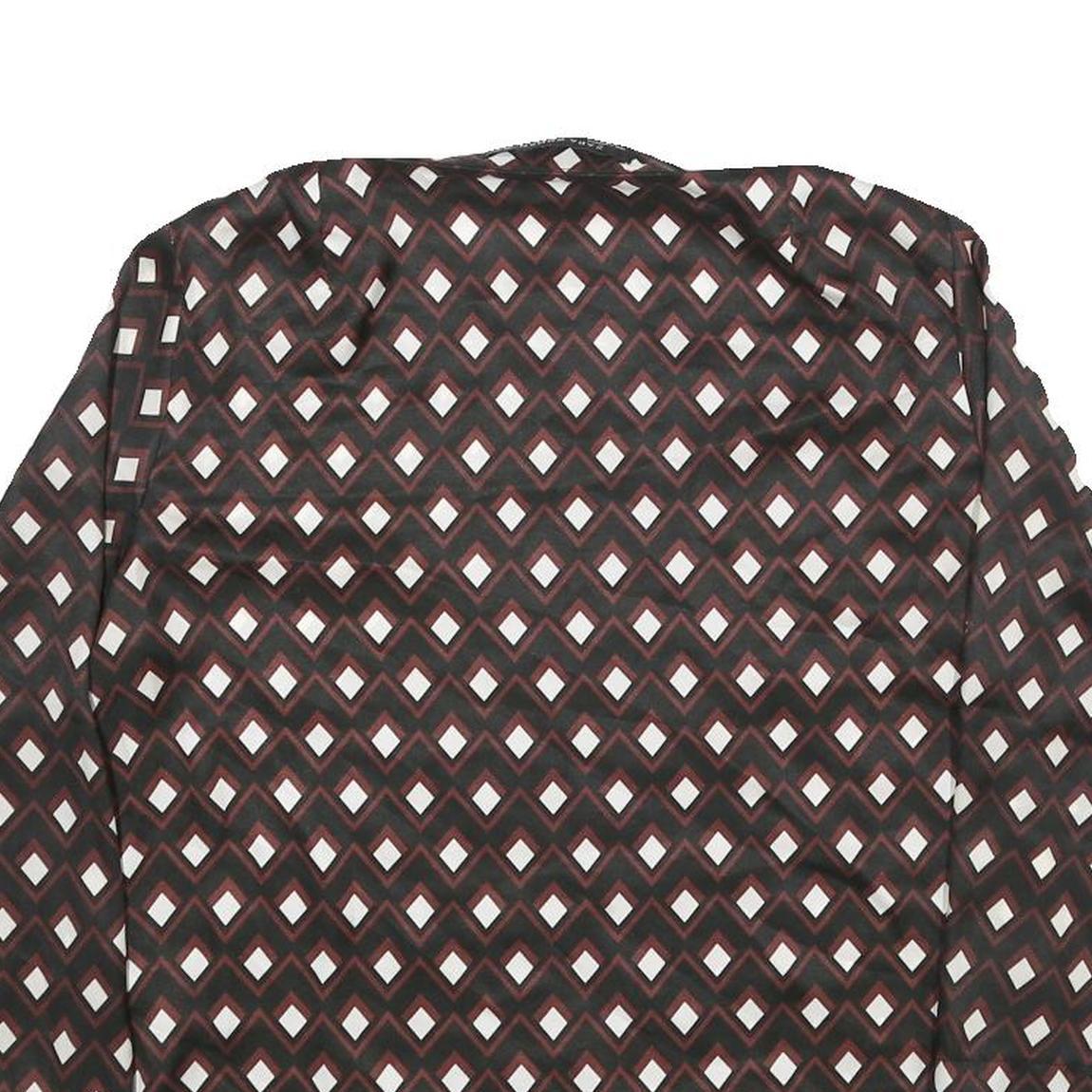 ZARA Womens Brown & Cream Printed Blouse Long Sleeve Round Neck XS Top Geometric