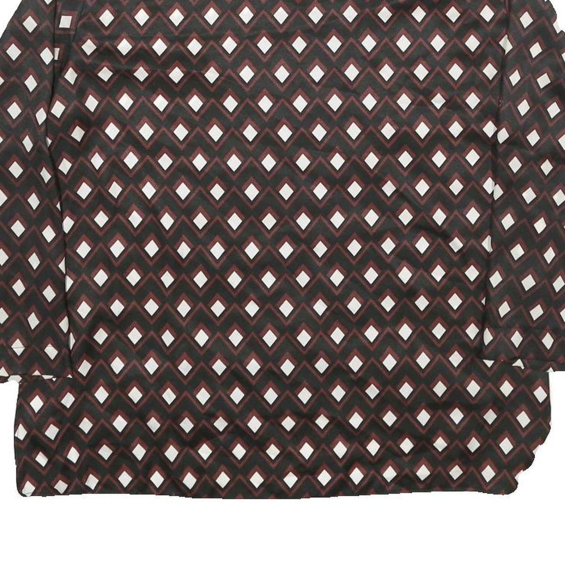 ZARA Womens Brown & Cream Printed Blouse Long Sleeve Round Neck XS Top Geometric