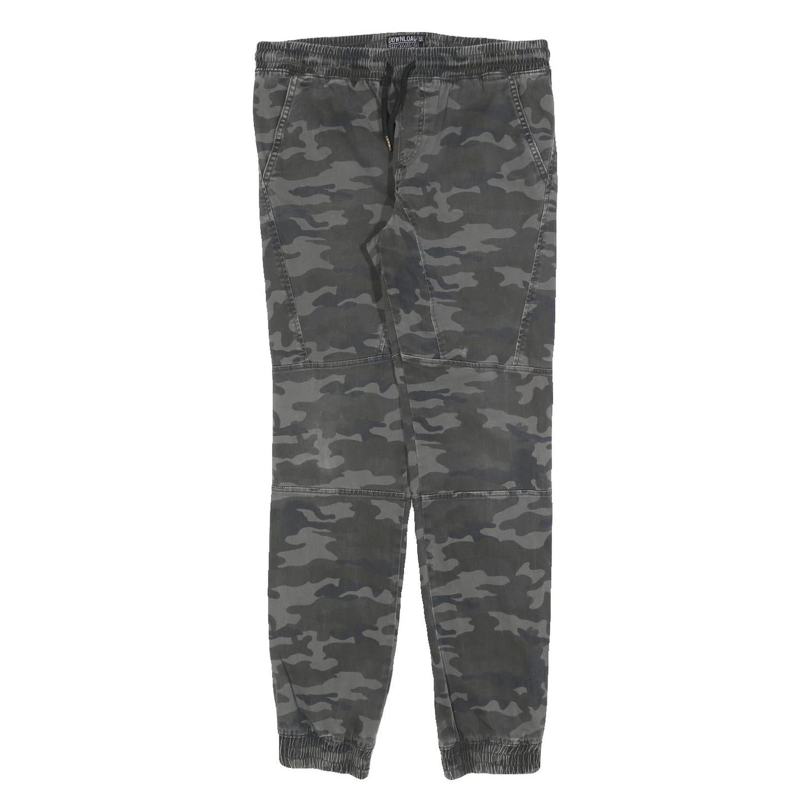 DOWNLOAD Mens Cotton Blend Slim Camo Print Drawstring Trousers W30 L30