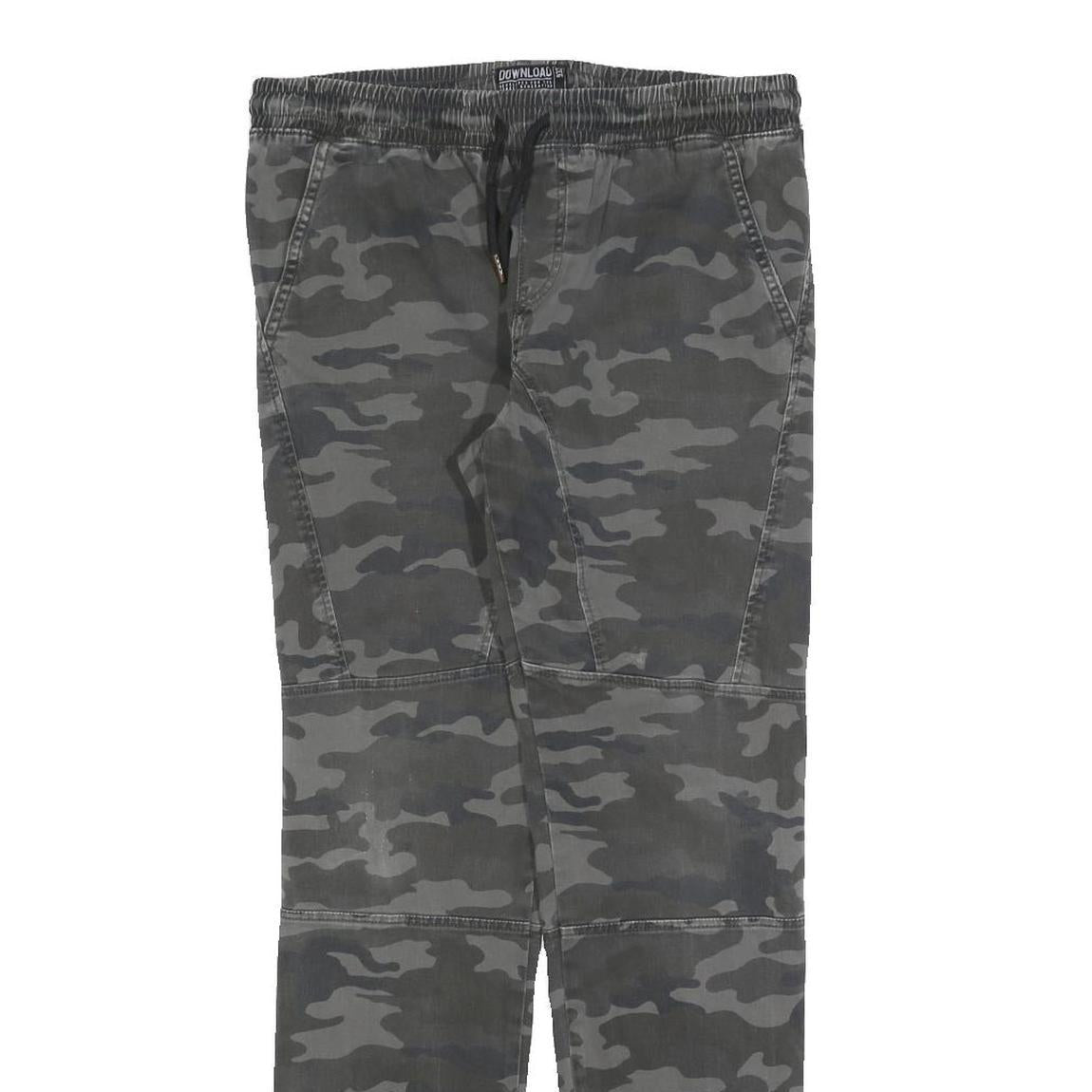DOWNLOAD Mens Cotton Blend Slim Camo Print Drawstring Trousers W30 L30