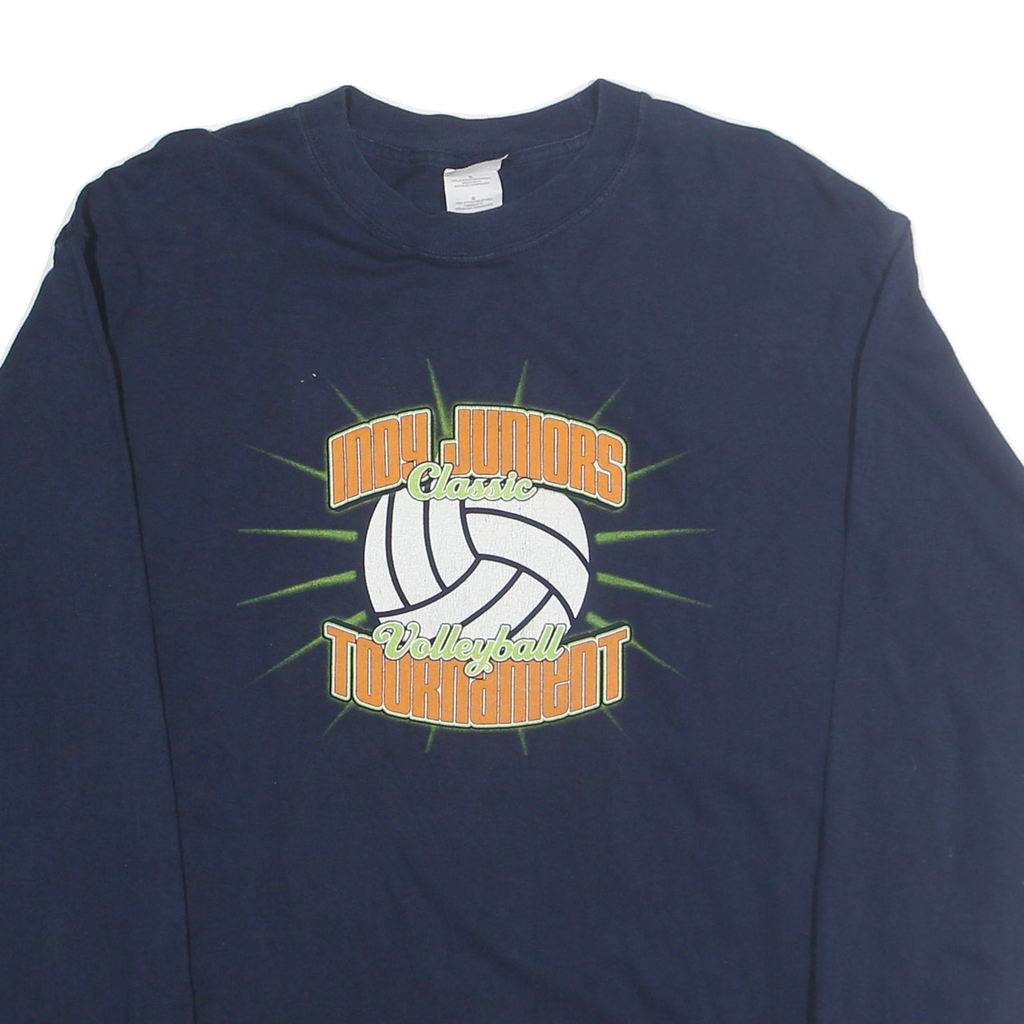 GILDEN Mens Navy Blue Indy Juniors Volleyball Tournament Graphic Long Sleeve