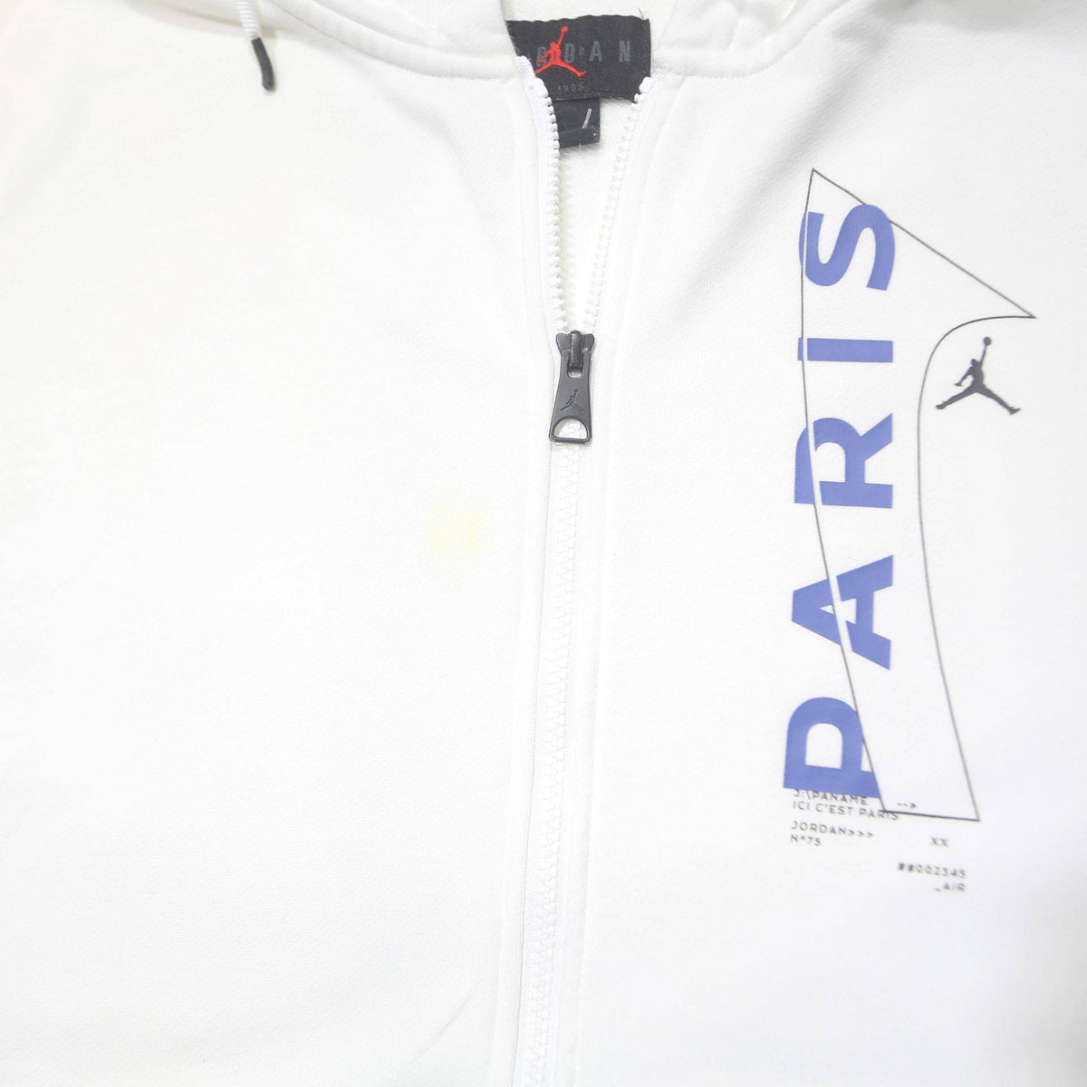 AIR JORDAN Mens White Paris Full Zip Hoodie XL Cotton Blend Sweatshirt