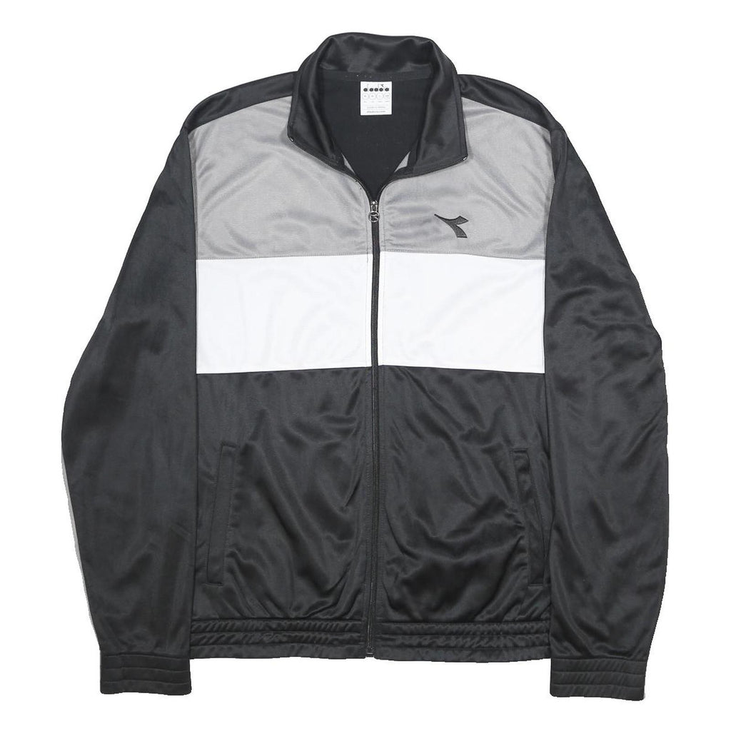 DIADORA Mens Black Grey & White Track Jacket XL Polyester Zip Sportswear