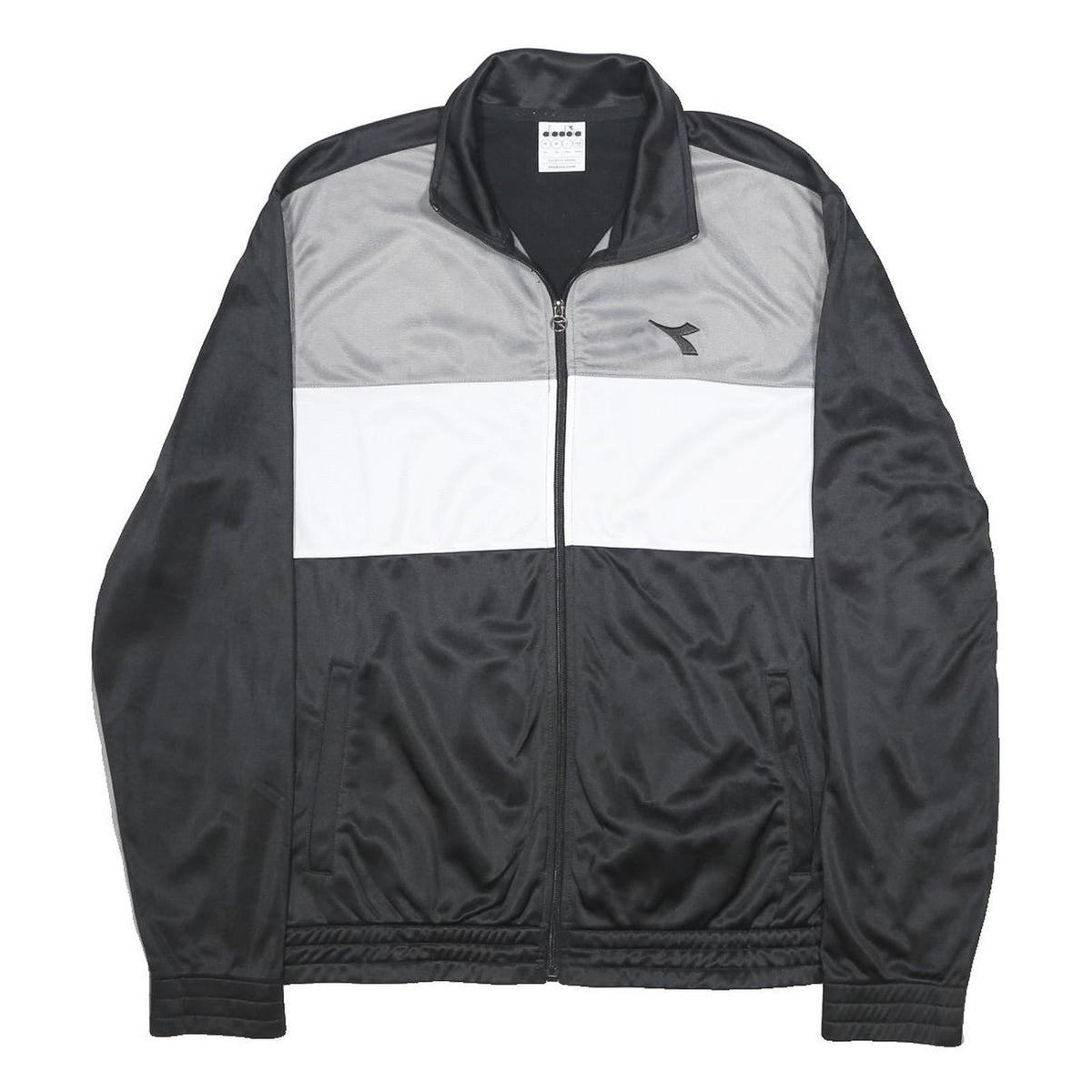 DIADORA Mens Black Grey & White Track Jacket XL Polyester Zip Sportswear