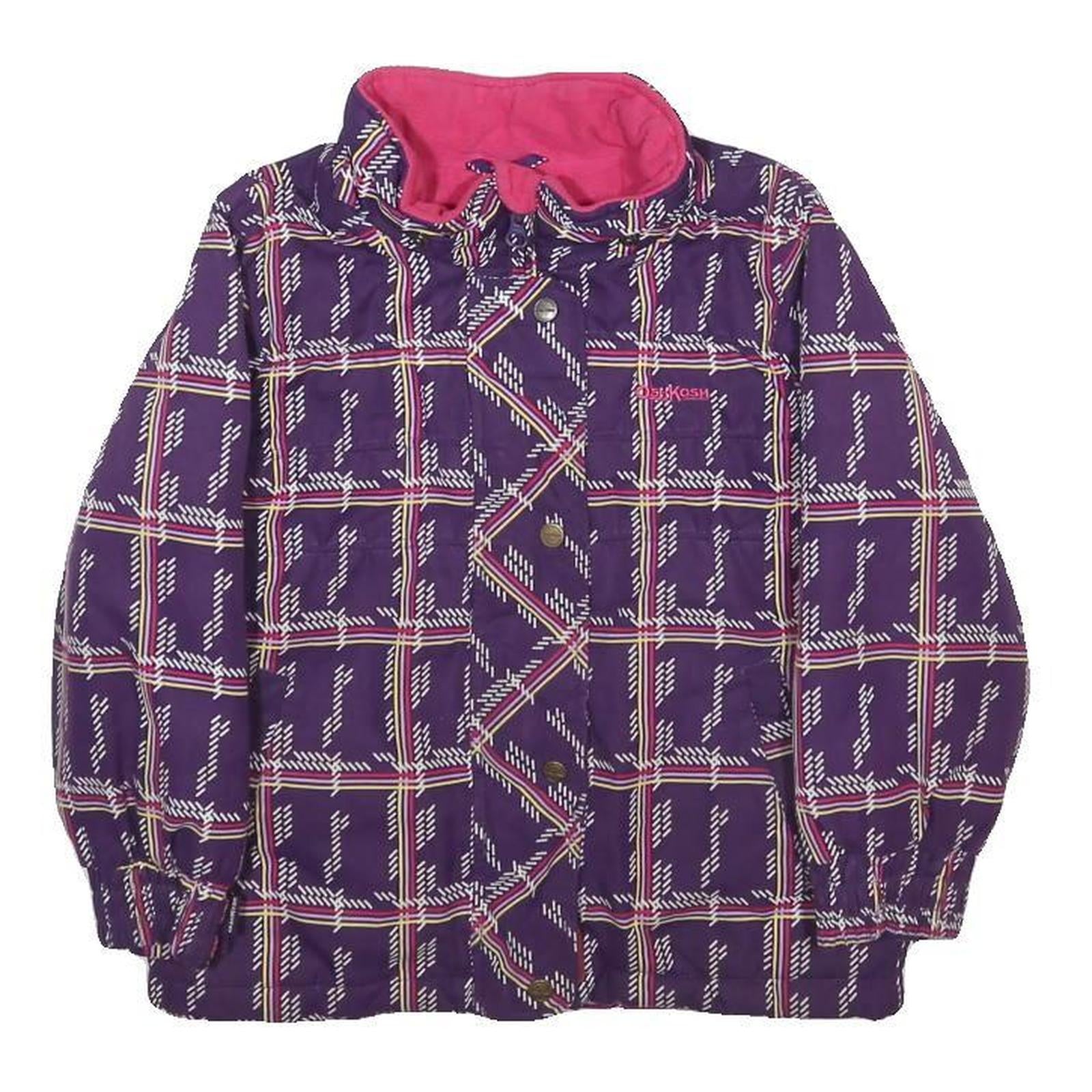 OSH KOSH Girls Purple Check Jacket 5Y Polyester Zip Long Sleeve Casual