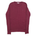 TOMMY HILFIGER Womens Maroon Patterned Jumper Crew Neck Cable Knit M Cotton