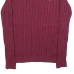 TOMMY HILFIGER Womens Maroon Patterned Jumper Crew Neck Cable Knit M Cotton