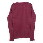 TOMMY HILFIGER Womens Maroon Patterned Jumper Crew Neck Cable Knit M Cotton