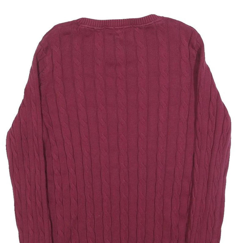 TOMMY HILFIGER Womens Maroon Patterned Jumper Crew Neck Cable Knit M Cotton